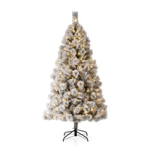 Load image into Gallery viewer, 6ft Pre-Lit Snow Flocked Pencil Pine Artificial Christmas Tree with 300 Warm White Lights
