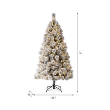 Load image into Gallery viewer, 6ft Pre-Lit Snow Flocked Pencil Pine Artificial Christmas Tree with 300 Warm White Lights
