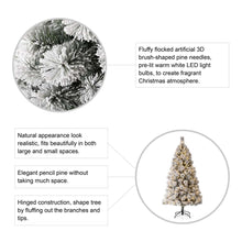 Load image into Gallery viewer, 6ft Pre-Lit Snow Flocked Pencil Pine Artificial Christmas Tree with 300 Warm White Lights
