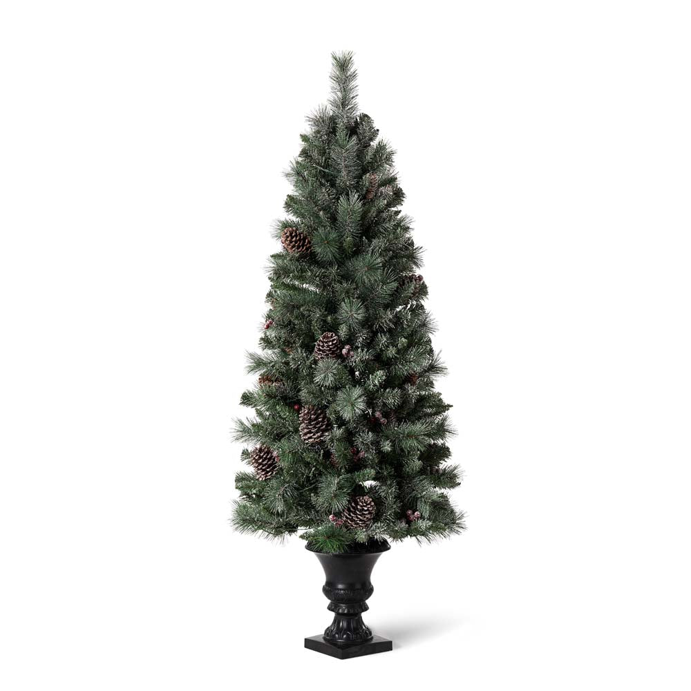 5ft Pre-Lit Green Flocked Pine Artificial Christmas Porch Tree with 130 Warm White Lights