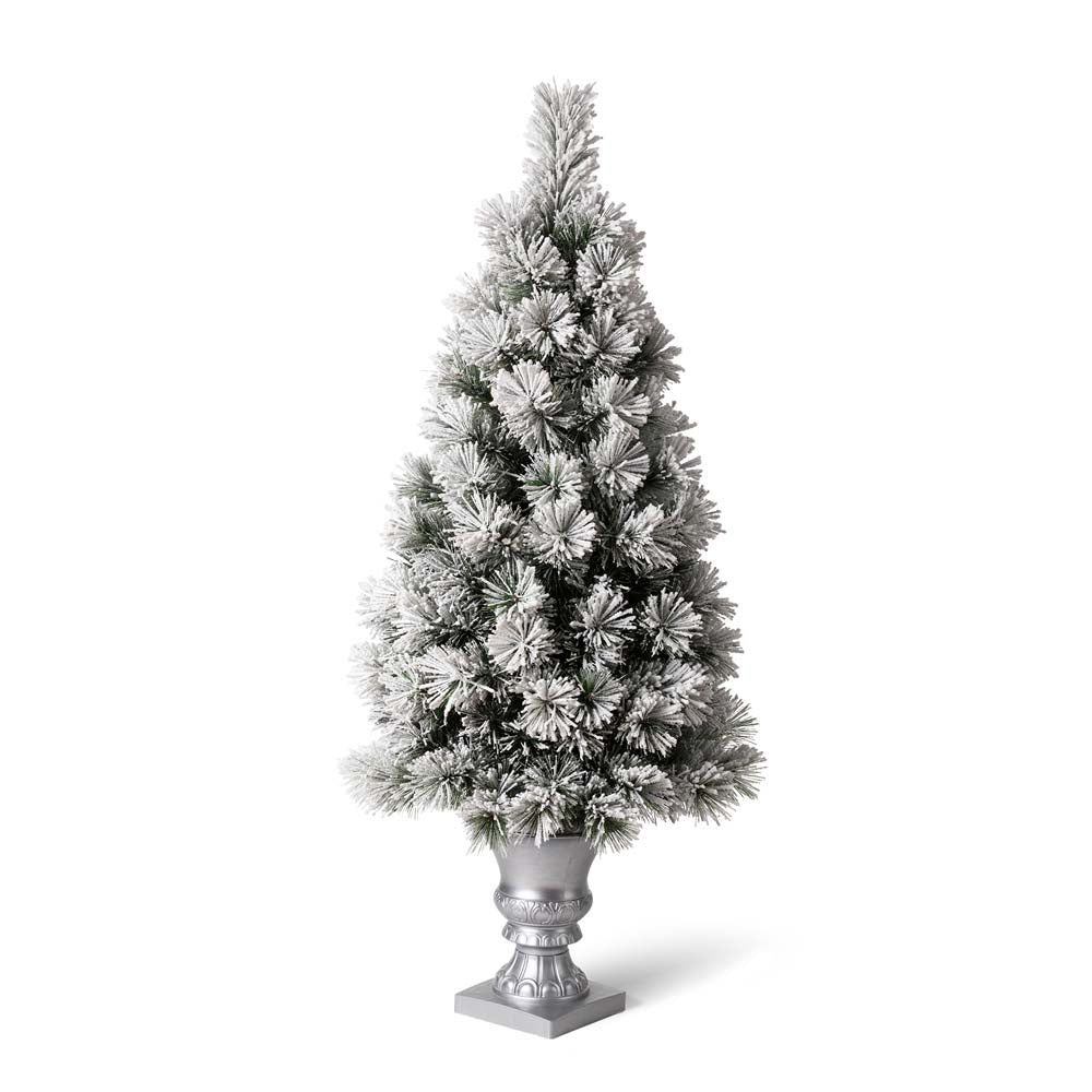 4ft Pre-Lit Snow Flocked Pine Artificial Christmas Porch Tree with 100 Warm White Lights