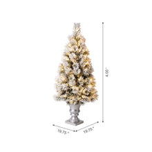 Load image into Gallery viewer, 4ft Pre-Lit Snow Flocked Pine Artificial Christmas Porch Tree with 100 Warm White Lights
