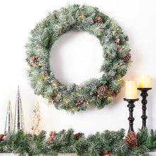 Load image into Gallery viewer, 30&quot;D Pre-Lit Glittered Pine Cone Christmas Wreath with 50 Warm White Lights
