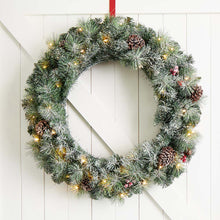 Load image into Gallery viewer, 30&quot;D Pre-Lit Glittered Pine Cone Christmas Wreath with 50 Warm White Lights
