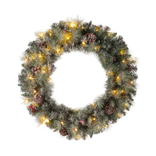 Load image into Gallery viewer, 30&quot;D Pre-Lit Glittered Pine Cone Christmas Wreath with 50 Warm White Lights
