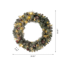 Load image into Gallery viewer, 30&quot;D Pre-Lit Glittered Pine Cone Christmas Wreath with 50 Warm White Lights
