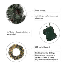 Load image into Gallery viewer, 30&quot;D Pre-Lit Glittered Pine Cone Christmas Wreath with 50 Warm White Lights
