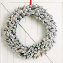 Load image into Gallery viewer, 36&quot;D Oversized Pre-Lit Snow Flocked Christmas Wreath with 60 Warm White Lights
