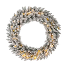 Load image into Gallery viewer, 36&quot;D Oversized Pre-Lit Snow Flocked Christmas Wreath with 60 Warm White Lights
