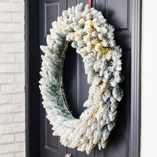 Load image into Gallery viewer, 36&quot;D Oversized Pre-Lit Snow Flocked Christmas Wreath with 60 Warm White Lights
