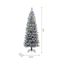 Load image into Gallery viewer, 7.5ft Pre-Lit Snow Flocked Pencil Pine Artificial Christmas Tree with 300 Warm White/Multi-Color Lights
