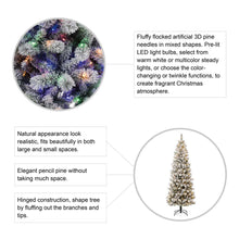 Load image into Gallery viewer, 7.5ft Pre-Lit Snow Flocked Pencil Pine Artificial Christmas Tree with 300 Warm White/Multi-Color Lights
