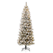 Load image into Gallery viewer, 7.5ft Pre-Lit Snow Flocked Pencil Pine Artificial Christmas Tree with 300 Warm White/Multi-Color Lights
