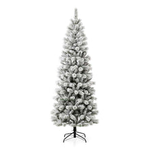 Load image into Gallery viewer, 7.5ft Pre-Lit Snow Flocked Pencil Pine Artificial Christmas Tree with 300 Warm White/Multi-Color Lights
