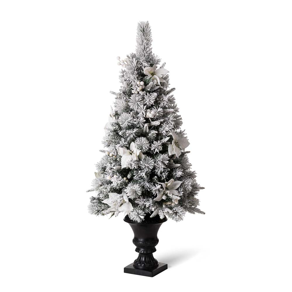 4ft Pre-Lit Pine Artificial Christmas Porch Tree with 100 Warm White Lights and Poinsettias