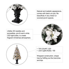 Load image into Gallery viewer, 4ft Pre-Lit Pine Artificial Christmas Porch Tree with 100 Warm White Lights and Poinsettias
