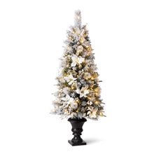 Load image into Gallery viewer, 5ft Pre-Lit Pine Artificial Christmas Porch Tree with 150 Warm White Lights and Poinsettias
