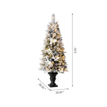 Load image into Gallery viewer, 5ft Pre-Lit Pine Artificial Christmas Porch Tree with 150 Warm White Lights and Poinsettias
