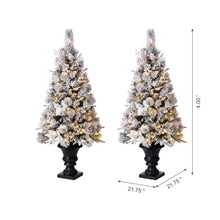 Load image into Gallery viewer, 4ft Pre-Lit Pine Artificial Christmas Porch Tree with 100 Warm White Lights and Poinsettias, Set of 2
