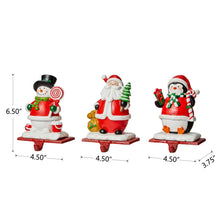 Load image into Gallery viewer, 6.5&quot;H Resin Santa, Snowman, Penguin Stocking Holders, Set of 3
