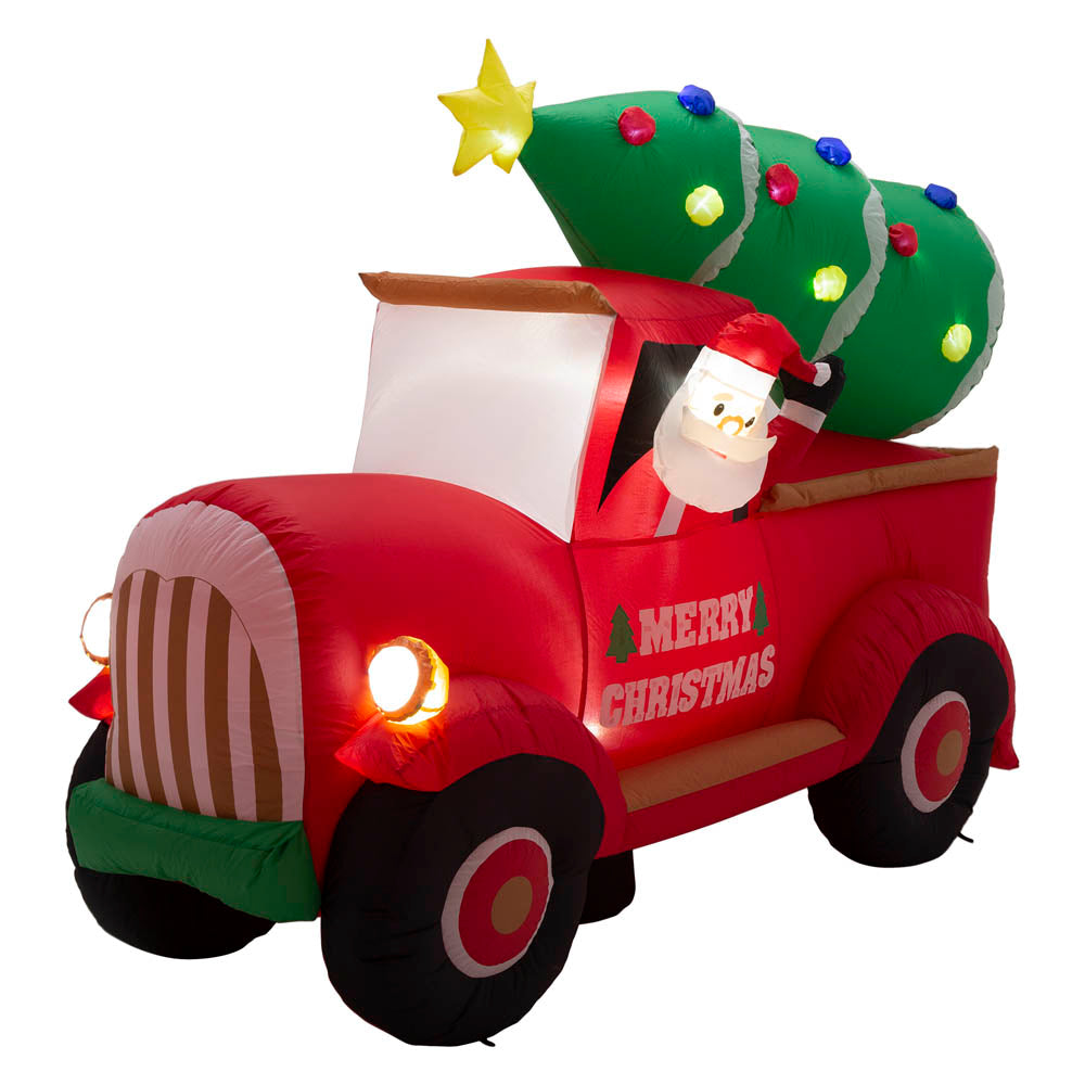 7ft Lighted Santa Claus On Pick Up Truck Inflatable Decor