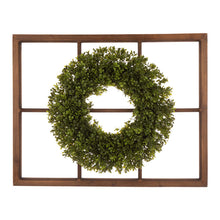 Load image into Gallery viewer, 28&quot;H Wooden Window Frame with 18&quot;D Boxwood Wreath
