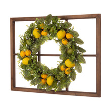 Load image into Gallery viewer, 28&quot;H Wooden Window Frame with 22&quot;D Greenery Lemon Wreath
