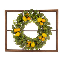 Load image into Gallery viewer, 28&quot;H Wooden Window Frame with 22&quot;D Greenery Lemon Wreath
