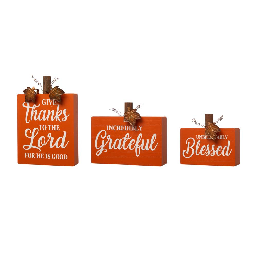 3PK Fall Wooden Pumpkin Table Decor Set