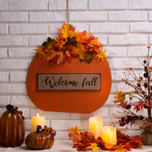 Load image into Gallery viewer, 20.28&quot;H Fall Wooden Pumpkin with Floral Standing / Hanging Decor (Two Function)
