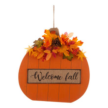 Load image into Gallery viewer, 20.28&quot;H Fall Wooden Pumpkin with Floral Standing / Hanging Decor (Two Function)
