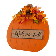 Load image into Gallery viewer, 20.28&quot;H Fall Wooden Pumpkin with Floral Standing / Hanging Decor (Two Function)
