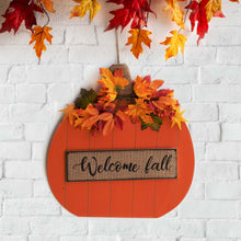 Load image into Gallery viewer, 20.28&quot;H Fall Wooden Pumpkin with Floral Standing / Hanging Decor (Two Function)
