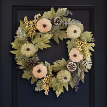 Load image into Gallery viewer, 22&quot;D Pumpkin Wreath with Green Leaf and Berries
