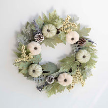 Load image into Gallery viewer, 22&quot;D Pumpkin Wreath with Green Leaf and Berries
