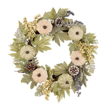 Load image into Gallery viewer, 22&quot;D Pumpkin Wreath with Green Leaf and Berries
