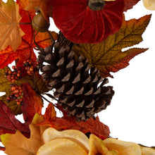 Load image into Gallery viewer, 22&quot;D Blooming Magnolia Wreath with Velvet Pumpkin and Pinecone
