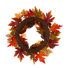 Load image into Gallery viewer, 22&quot;D Blooming Magnolia Wreath with Velvet Pumpkin and Pinecone
