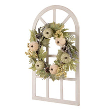 Load image into Gallery viewer, 22&quot;D Pumpkin Wreath with 36&quot;H Wooden Window Frame
