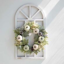 Load image into Gallery viewer, 22&quot;D Pumpkin Wreath with 36&quot;H Wooden Window Frame
