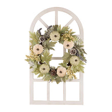 Load image into Gallery viewer, 22&quot;D Pumpkin Wreath with 36&quot;H Wooden Window Frame
