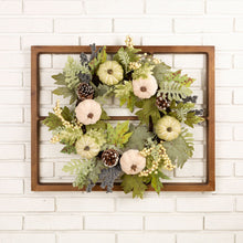 Load image into Gallery viewer, 22&quot;D Pumpkin Wreath with 28&quot;L Wooden Window Frame
