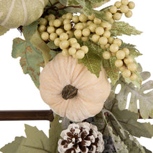 Load image into Gallery viewer, 22&quot;D Pumpkin Wreath with 28&quot;L Wooden Window Frame
