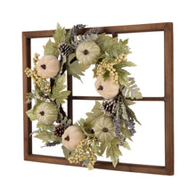 Load image into Gallery viewer, 22&quot;D Pumpkin Wreath with 28&quot;L Wooden Window Frame
