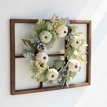 Load image into Gallery viewer, 22&quot;D Pumpkin Wreath with 28&quot;L Wooden Window Frame
