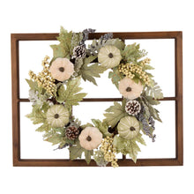 Load image into Gallery viewer, 22&quot;D Pumpkin Wreath with 28&quot;L Wooden Window Frame
