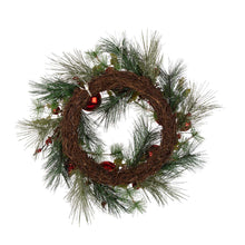 Load image into Gallery viewer, 24“D LED Pre-Lit Greenery Berry Holly Pine cone Red Ornament Wreath
