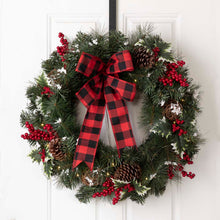 Load image into Gallery viewer, 24&quot;D LED Pre-Lit Greenery Buffalo Bow Berry Holly Pine cone Rattan Ornament Wreath
