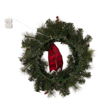 Load image into Gallery viewer, 24&quot;D LED Pre-Lit Greenery Buffalo Bow Berry Holly Pine cone Rattan Ornament Wreath
