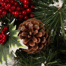 Load image into Gallery viewer, 24&quot;D LED Pre-Lit Greenery Buffalo Bow Berry Holly Pine cone Rattan Ornament Wreath
